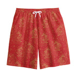 Chinese Koi Fish Pattern Print Cotton Shorts