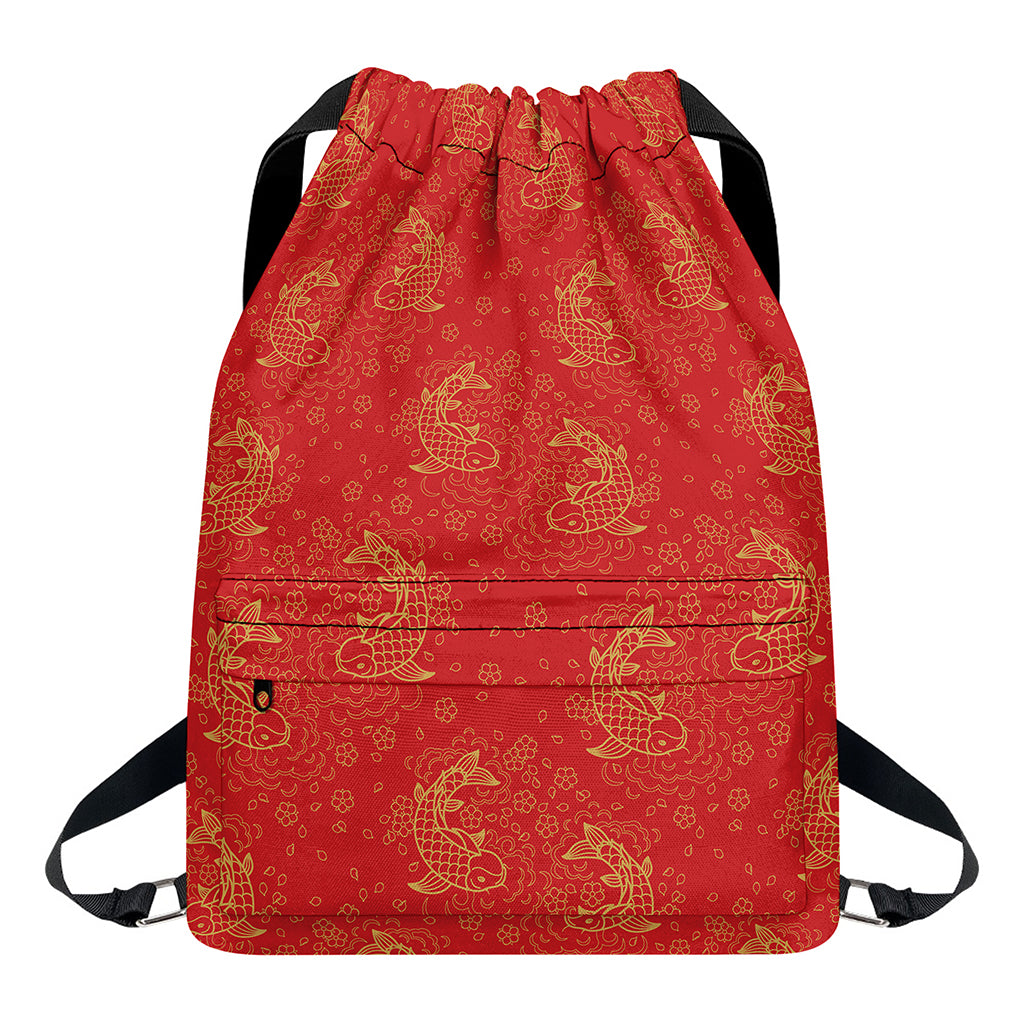 Chinese Koi Fish Pattern Print Drawstring Backpack