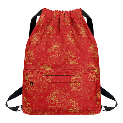 Chinese Koi Fish Pattern Print Drawstring Backpack