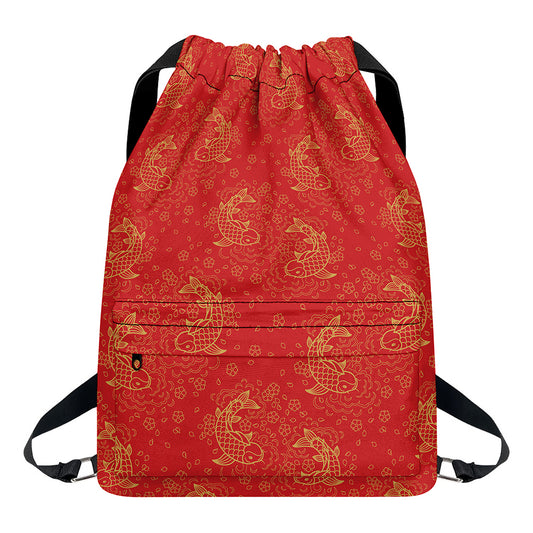 Chinese Koi Fish Pattern Print Drawstring Backpack