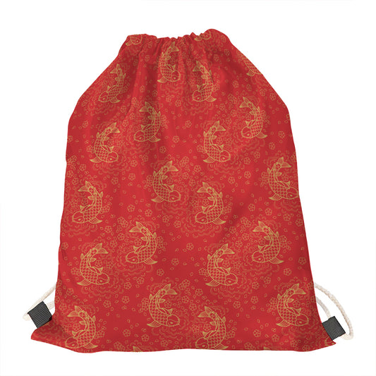 Chinese Koi Fish Pattern Print Drawstring Bag