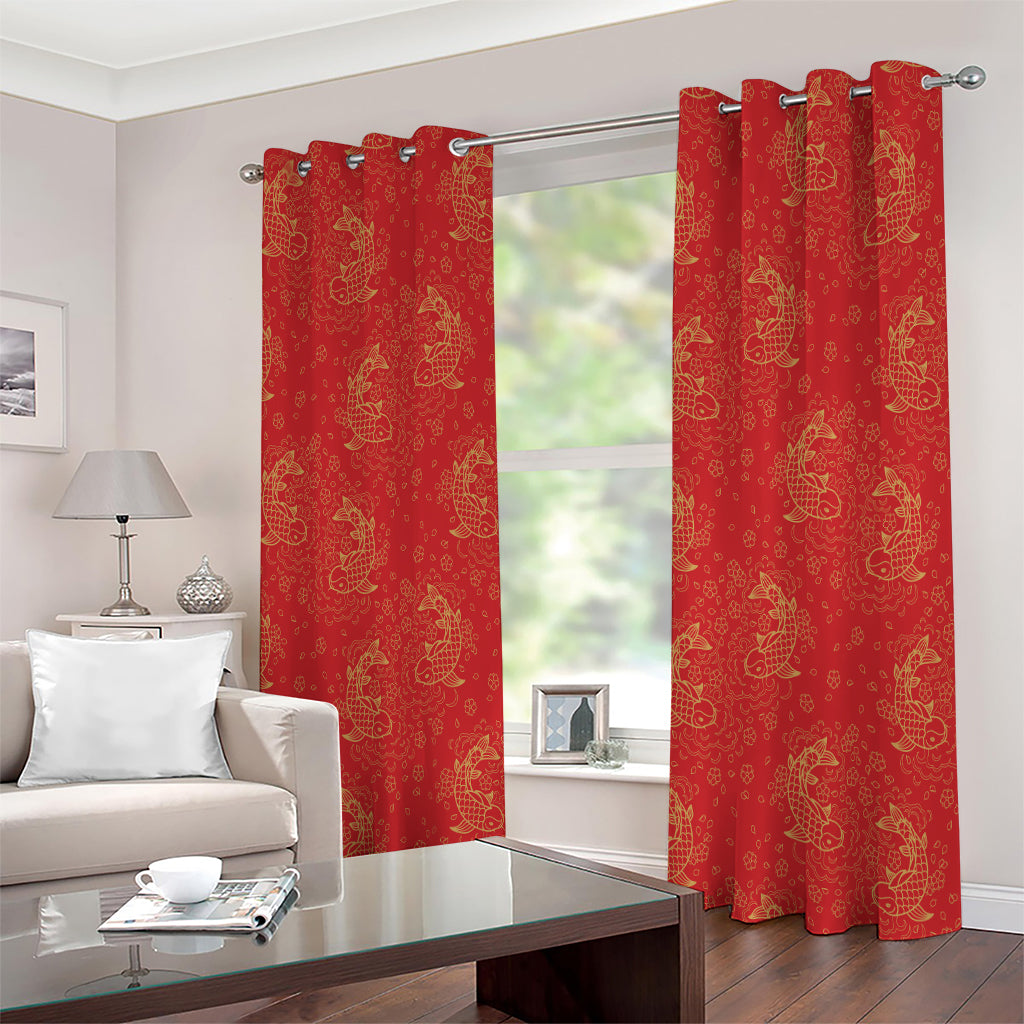 Chinese Koi Fish Pattern Print Extra Wide Grommet Curtains