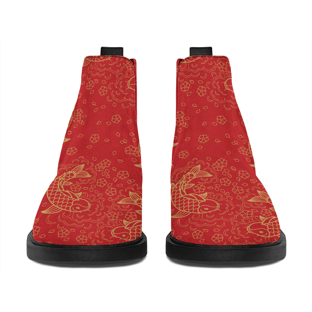 Chinese Koi Fish Pattern Print Flat Ankle Boots