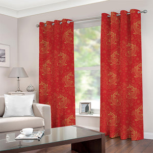 Chinese Koi Fish Pattern Print Grommet Curtains