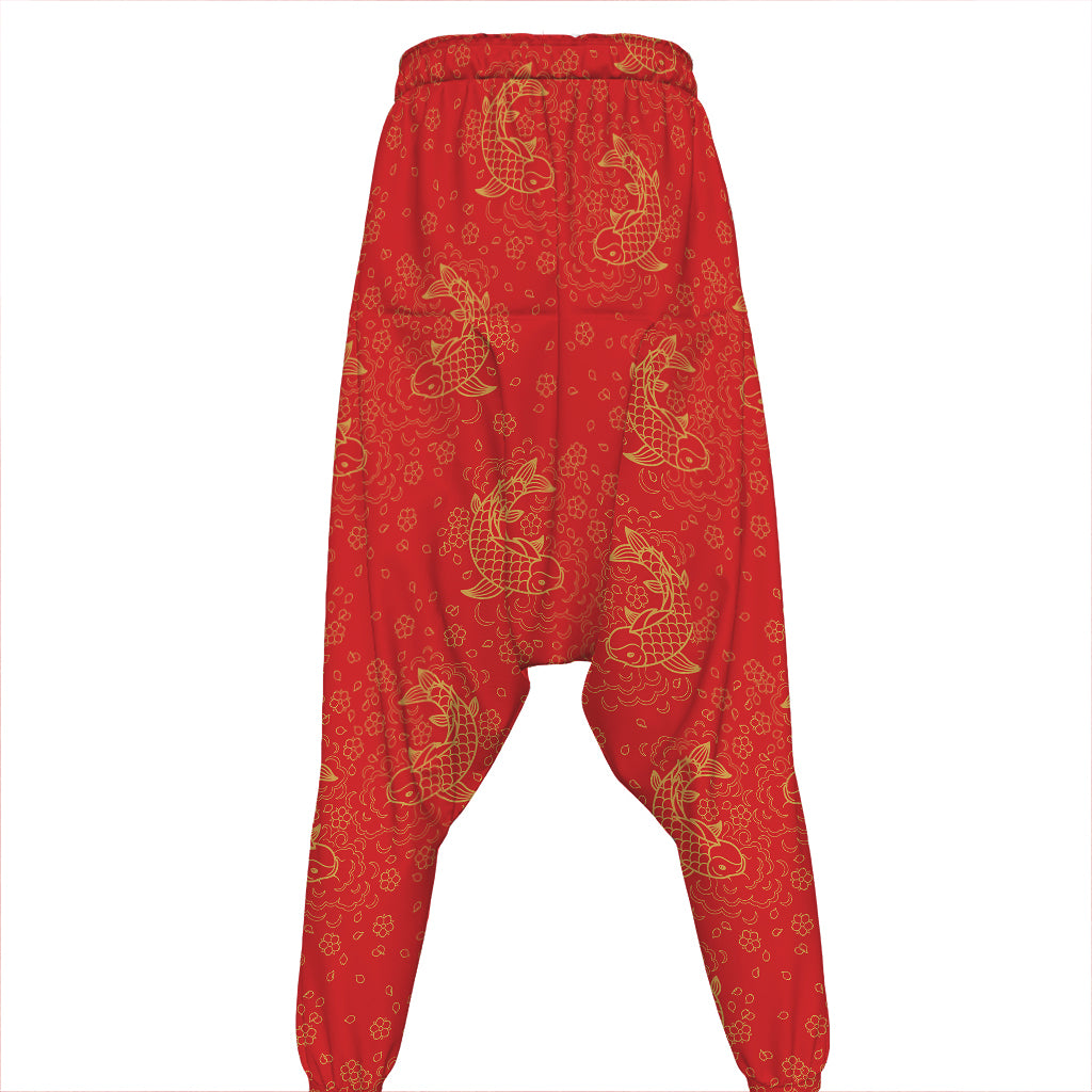 Chinese Koi Fish Pattern Print Hammer Pants