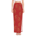 Chinese Koi Fish Pattern Print High Slit Maxi Skirt