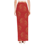 Chinese Koi Fish Pattern Print High Slit Maxi Skirt