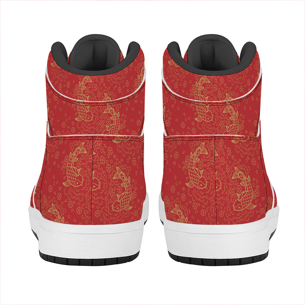 Chinese Koi Fish Pattern Print High Top Leather Sneakers