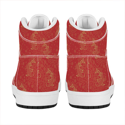 Chinese Koi Fish Pattern Print High Top Leather Sneakers