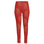 Chinese Koi Fish Pattern Print High-Waisted Pocket Leggings