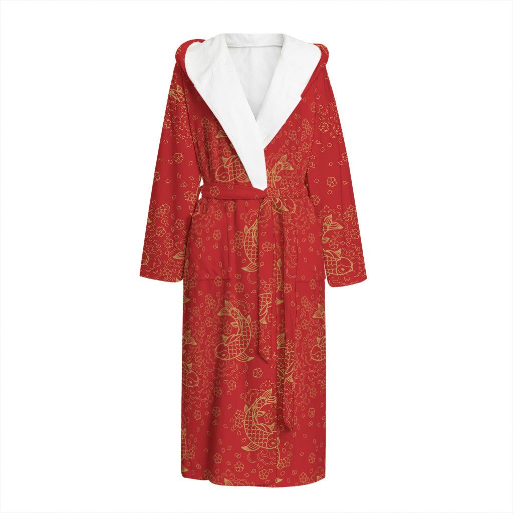 Chinese Koi Fish Pattern Print Hooded Bathrobe
