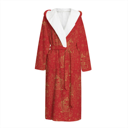 Chinese Koi Fish Pattern Print Hooded Bathrobe