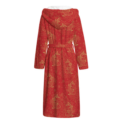 Chinese Koi Fish Pattern Print Hooded Bathrobe