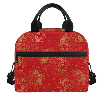 Chinese Koi Fish Pattern Print Insulated Lunch Bag