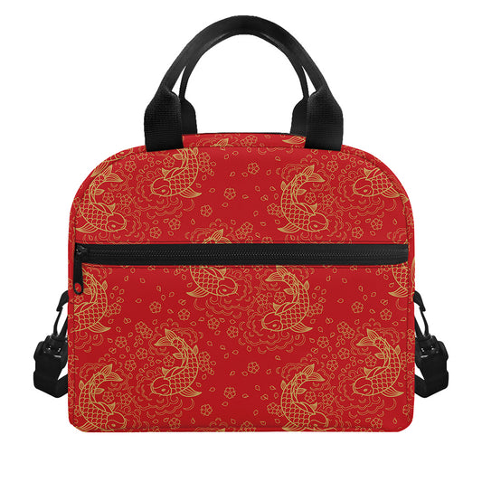 Chinese Koi Fish Pattern Print Insulated Lunch Bag