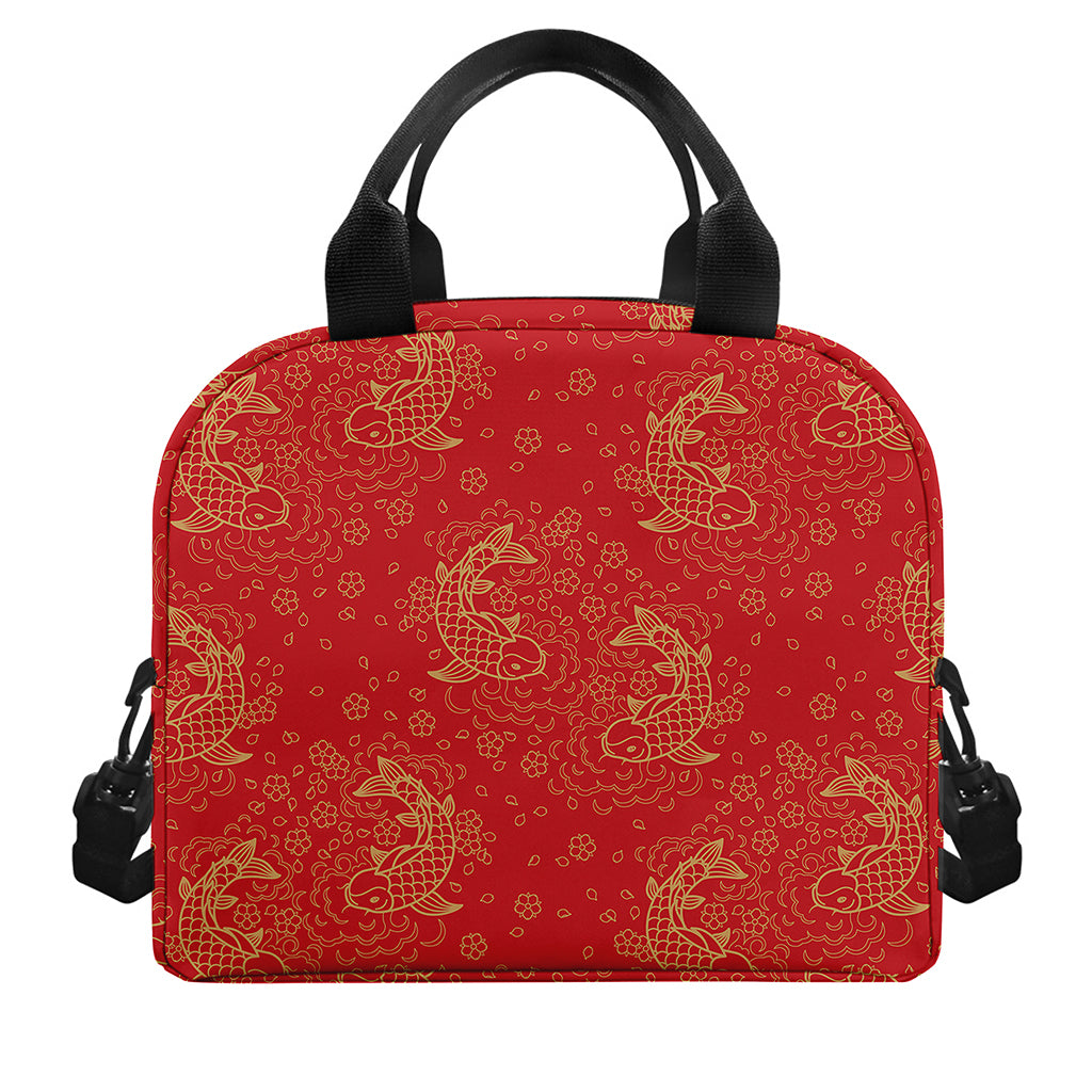 Chinese Koi Fish Pattern Print Insulated Lunch Bag