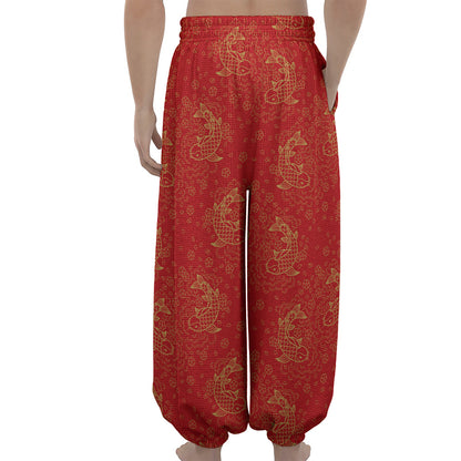 Chinese Koi Fish Pattern Print Lantern Pants
