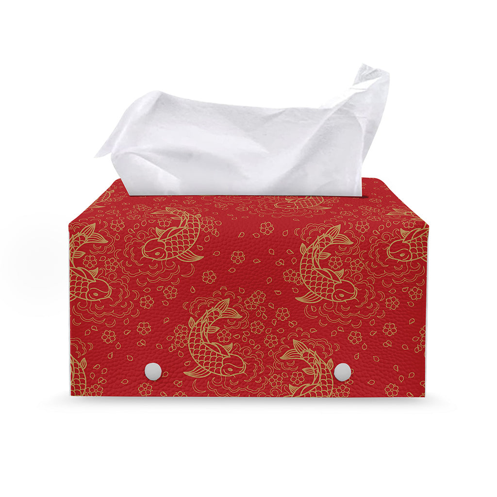 Chinese Koi Fish Pattern Print Leather Tissue Box Cover