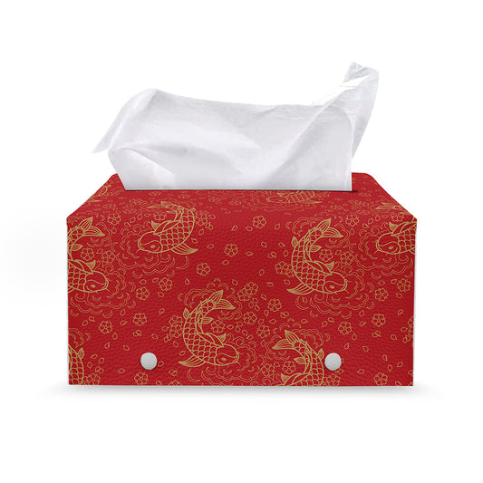 Chinese Koi Fish Pattern Print Leather Tissue Box Cover