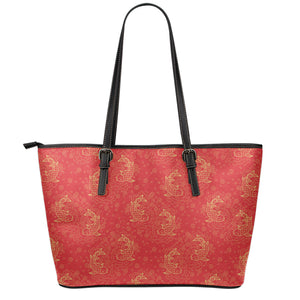 Chinese Koi Fish Pattern Print Leather Tote Bag