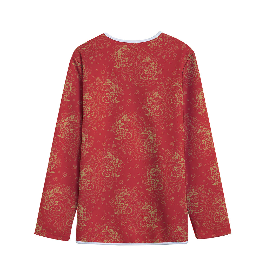 Chinese Koi Fish Pattern Print Long Sleeve Short Coat
