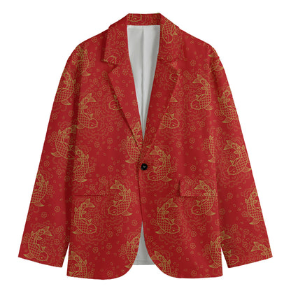 Chinese Koi Fish Pattern Print Men's Blazer