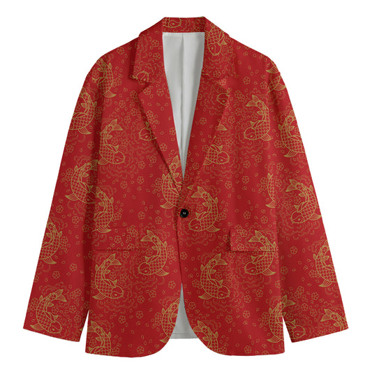 Chinese Koi Fish Pattern Print Men's Blazer