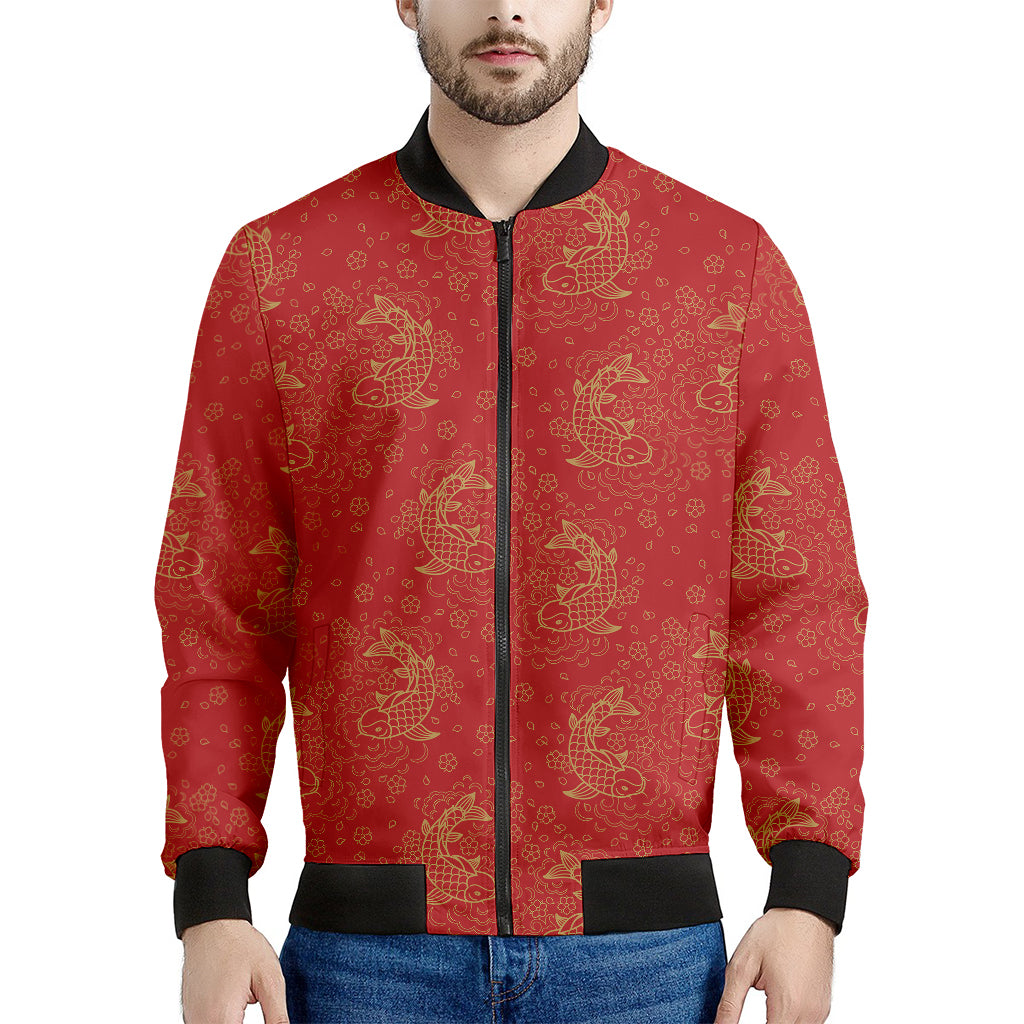 Chinese Koi Fish Pattern Print Men's Bomber Jacket