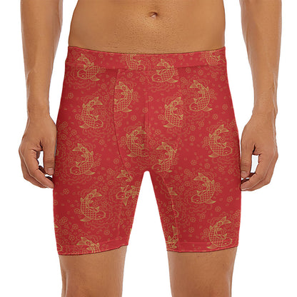 Chinese Koi Fish Pattern Print Men's Long Boxer Briefs