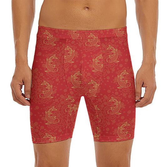 Chinese Koi Fish Pattern Print Men's Long Boxer Briefs