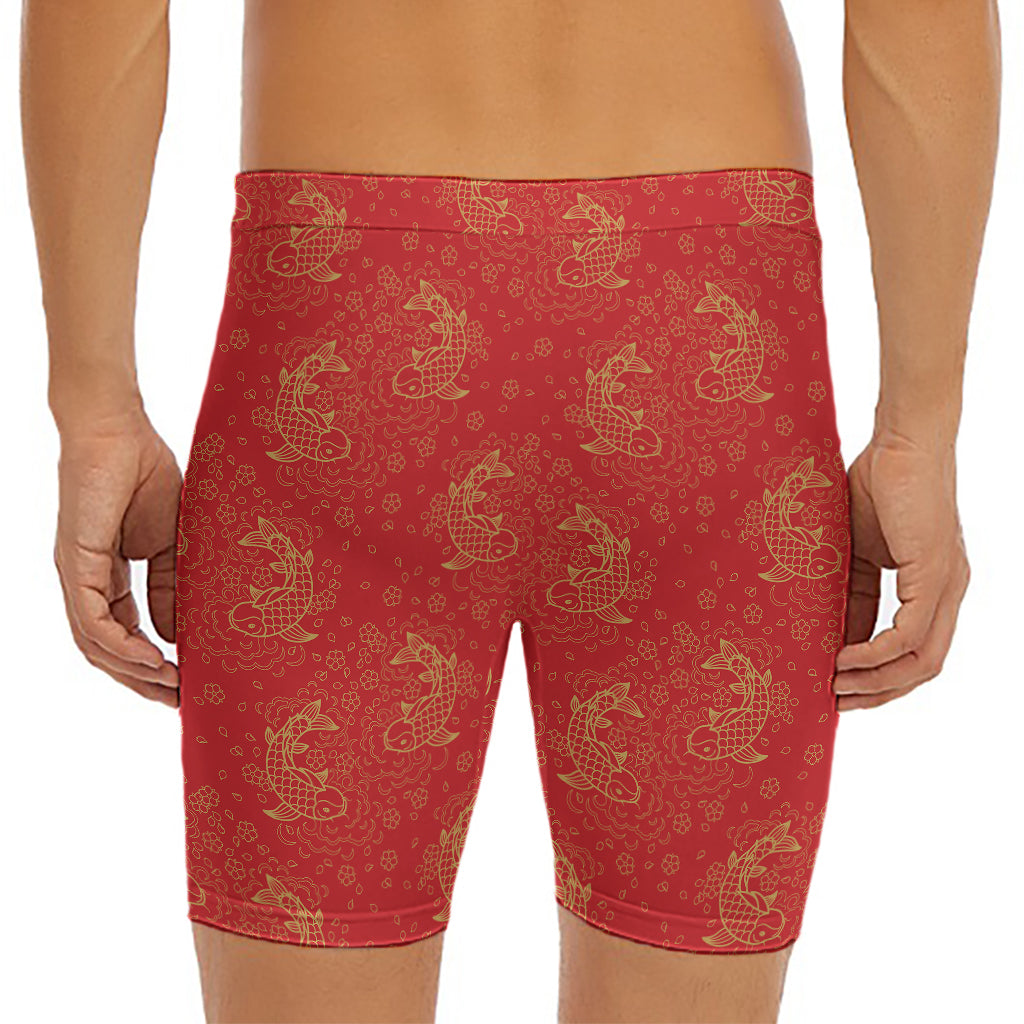 Chinese Koi Fish Pattern Print Men's Long Boxer Briefs