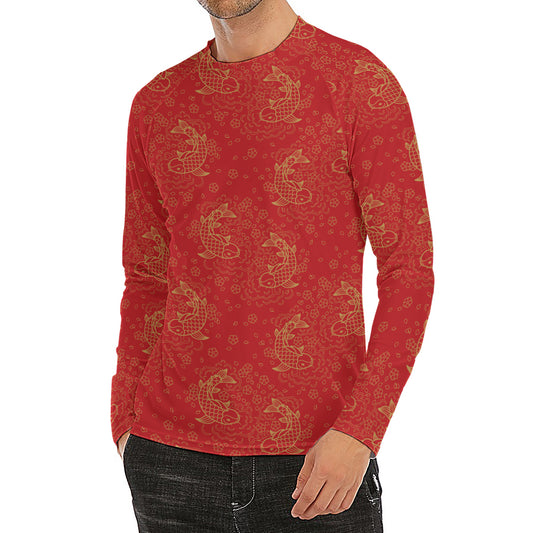 Chinese Koi Fish Pattern Print Men's Long Sleeve Rash Guard
