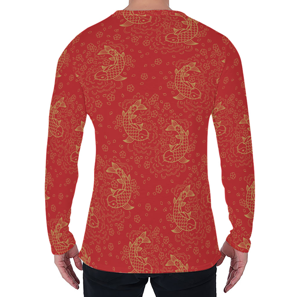 Chinese Koi Fish Pattern Print Men's Long Sleeve T-Shirt