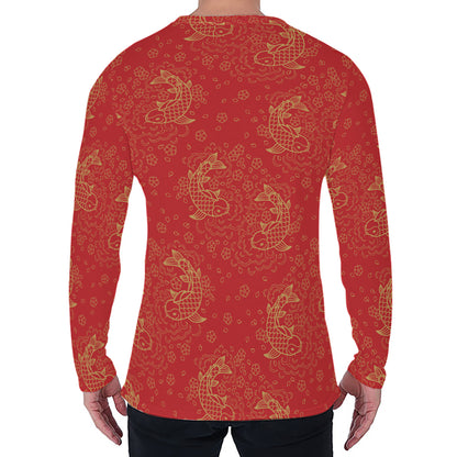 Chinese Koi Fish Pattern Print Men's Long Sleeve T-Shirt