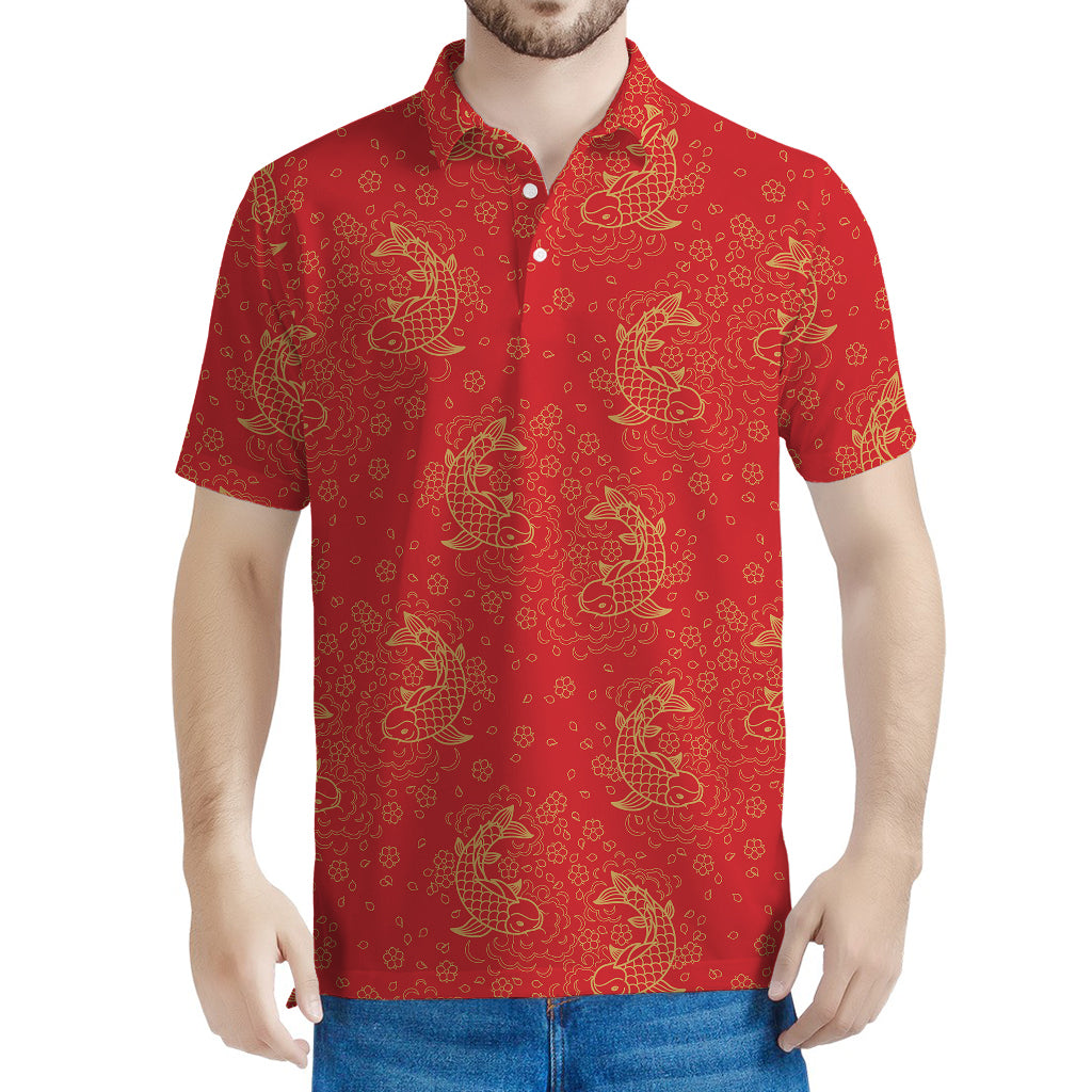 Chinese Koi Fish Pattern Print Men's Polo Shirt