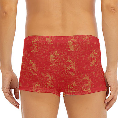 Chinese Koi Fish Pattern Print Men's Short Boxer Briefs