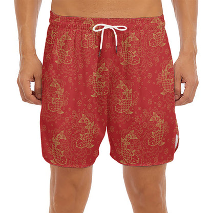 Chinese Koi Fish Pattern Print Men's Split Running Shorts