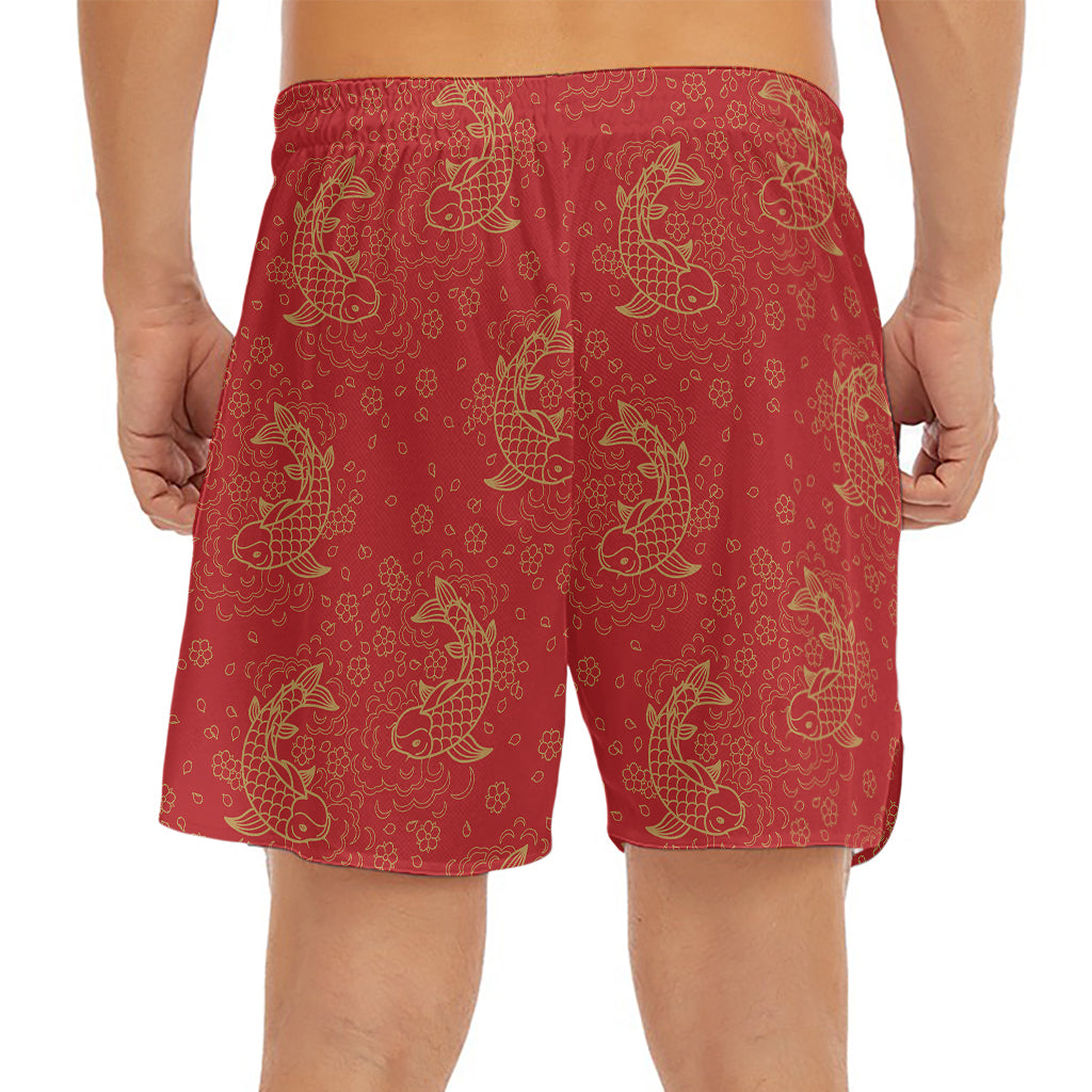 Chinese Koi Fish Pattern Print Men's Split Running Shorts