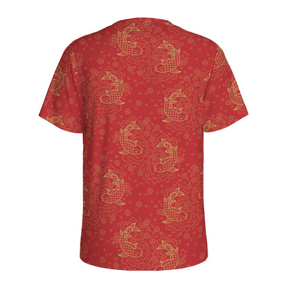 Chinese Koi Fish Pattern Print Men's Sports T-Shirt