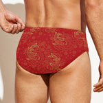 Chinese Koi Fish Pattern Print Men's Swim Briefs