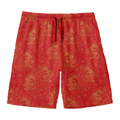 Chinese Koi Fish Pattern Print Men's Swim Trunks