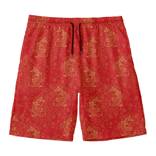 Chinese Koi Fish Pattern Print Men's Swim Trunks