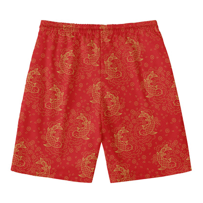 Chinese Koi Fish Pattern Print Men's Swim Trunks