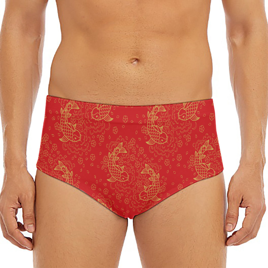 Chinese Koi Fish Pattern Print Men's Triangle Swim Briefs