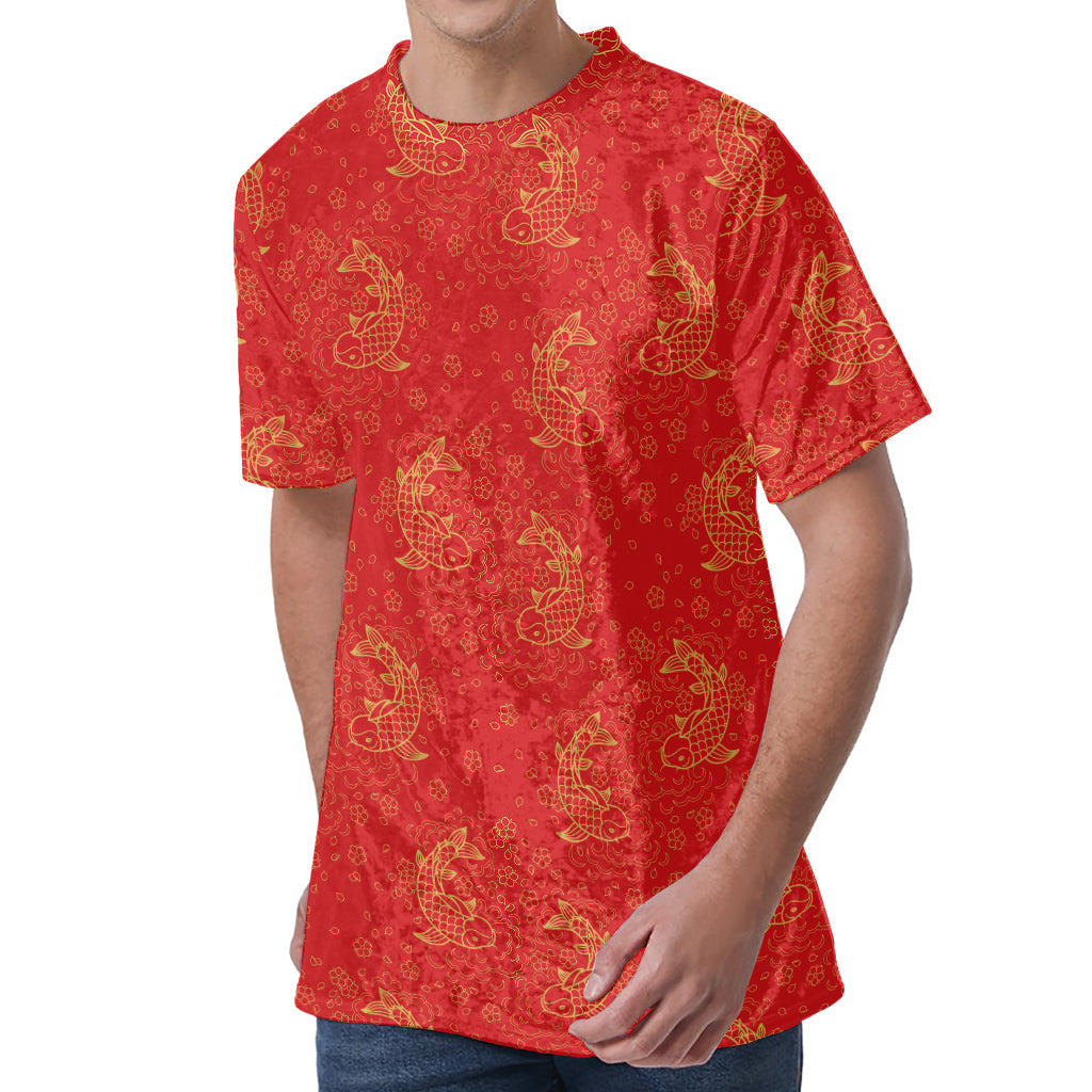 Chinese Koi Fish Pattern Print Men's Velvet T-Shirt