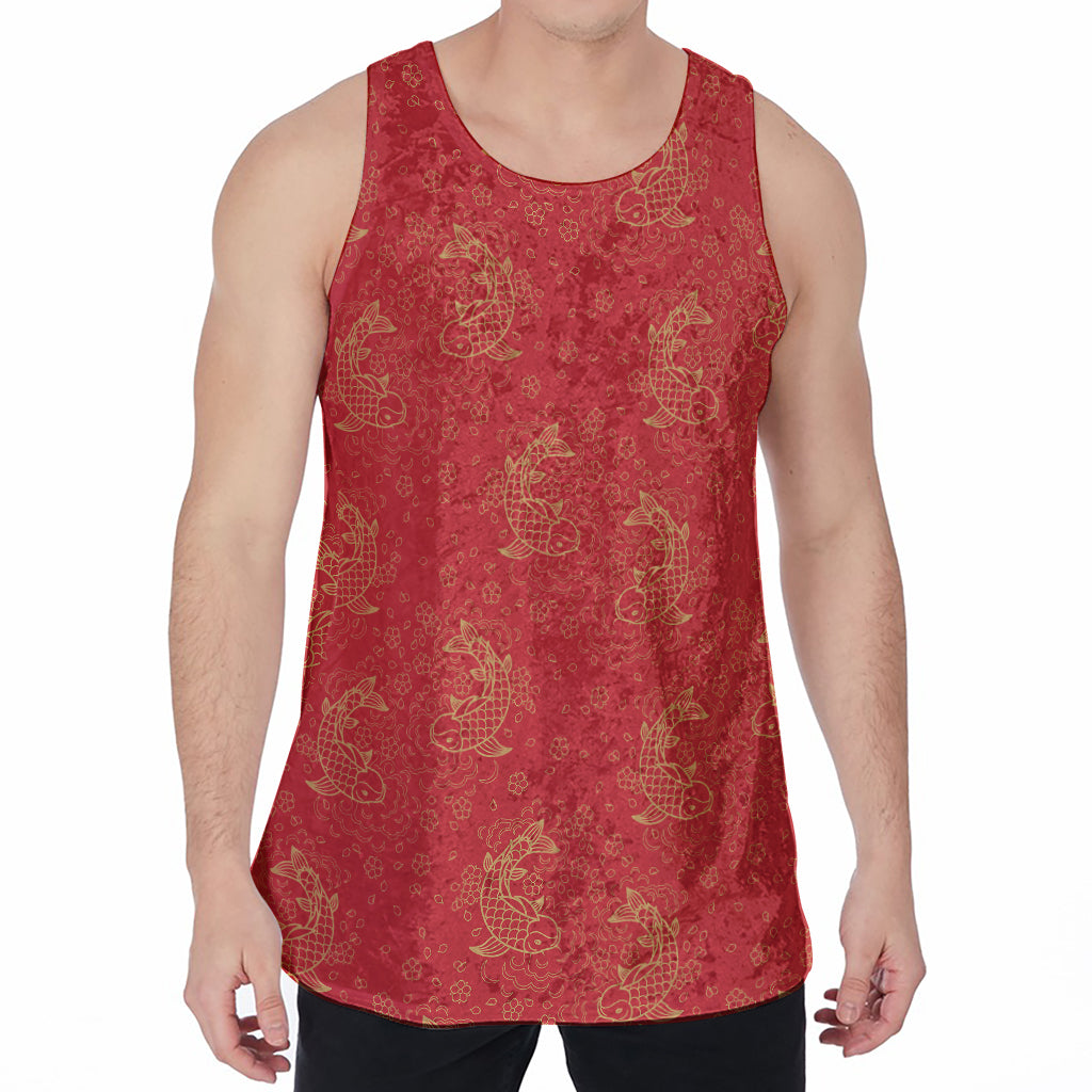 Chinese Koi Fish Pattern Print Men's Velvet Tank Top