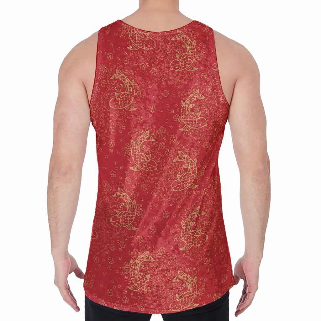 Chinese Koi Fish Pattern Print Men's Velvet Tank Top