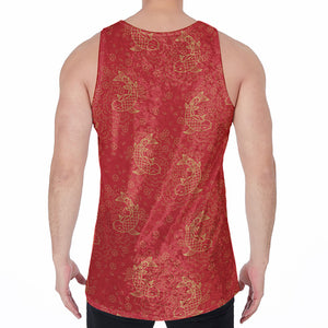 Chinese Koi Fish Pattern Print Men's Velvet Tank Top