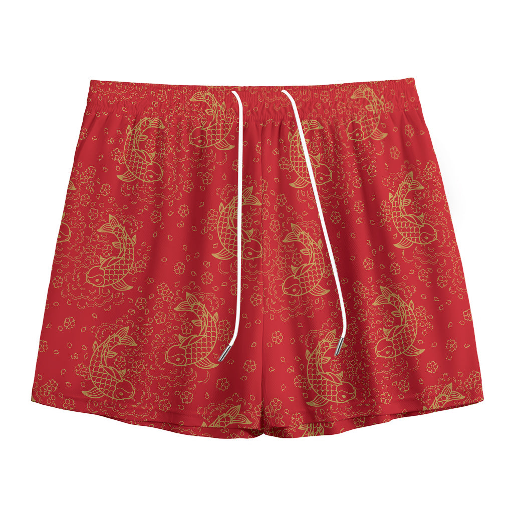 Chinese Koi Fish Pattern Print Mesh Shorts