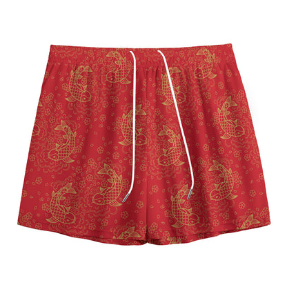 Chinese Koi Fish Pattern Print Mesh Shorts